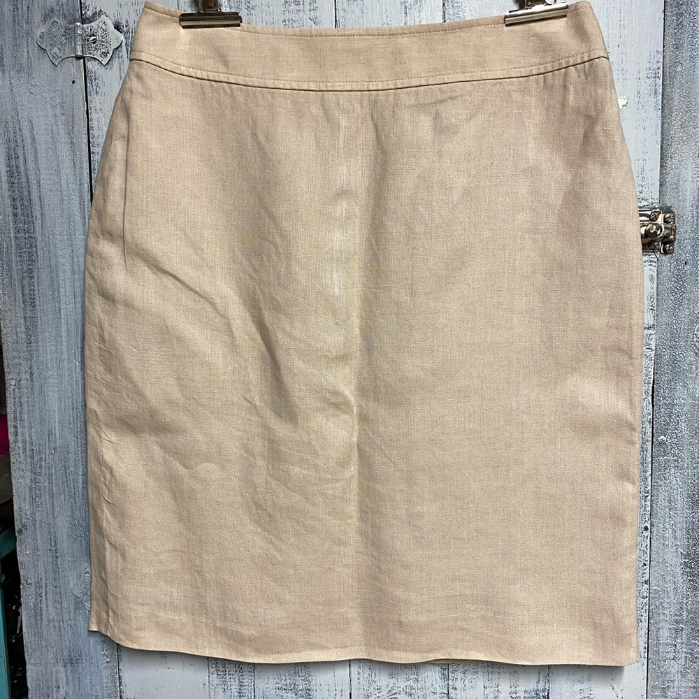 Brooks Brothers Linen Tan Pencil Skirt Knee-Length